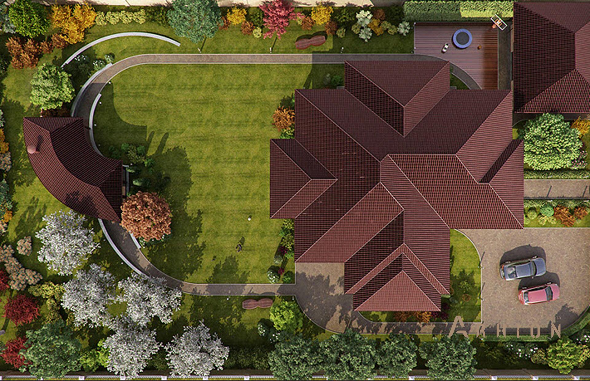 5. Проект двухэтажного дома в современном стиле с многоскатной кровлей, SOV-13, площадью - 409 кв c терассой, эркером